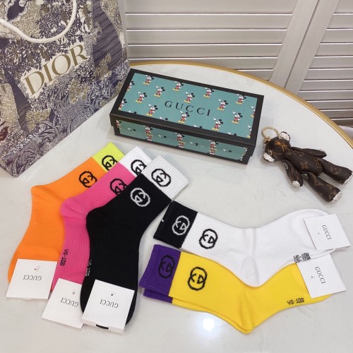Gucci Socks 5 Pairs with Original Box Luxury Brand Breathable Gucci Sock