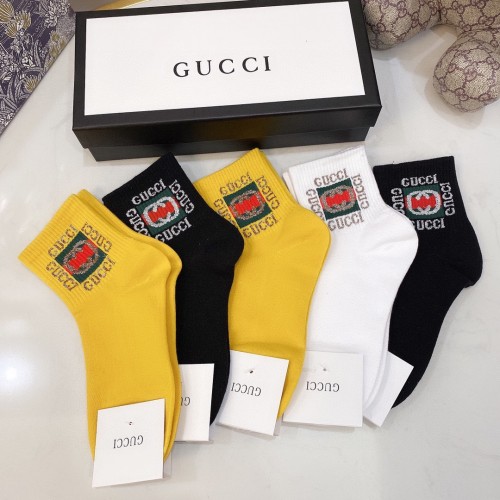 Gucci Socks 5 Pairs with Original Box Luxury Brand Breathable Gucci Sock
