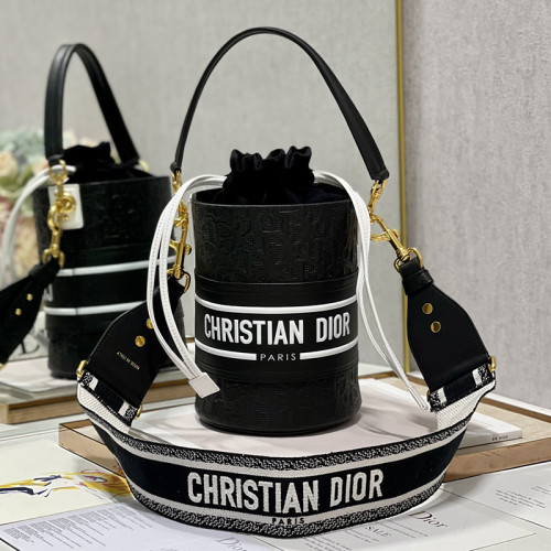 Dior Womens Bags Shoulder Messenger Bags Luxury Brand Dior SMALL DIOR VIBE BUCKET BAG White and Black Smooth Calfskin M8703OOBR_M933