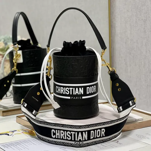 Dior Womens Bags Shoulder Messenger Bags Luxury Brand Dior SMALL DIOR VIBE BUCKET BAG White and Black Smooth Calfskin M8703OOBR_M933