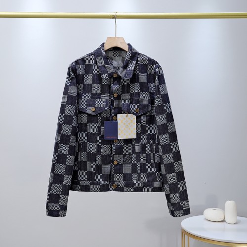 Louis Vuitton Mens Coats Jackets Denim Jacket Luxury Brand Mens Coats Fashion Design DISTORTED DAMIER DENIM JACKET 1A8WBK