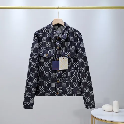 Louis Vuitton Mens Coats Jackets Denim Jacket Luxury Brand Mens Coats Fashion Design DISTORTED DAMIER DENIM JACKET 1A8WBK