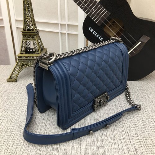 Chanel Womens Bags Crossbody Bag Boy Chanel Handbag Calfskin & Ruthenium-Finish Metal Dark Blue
