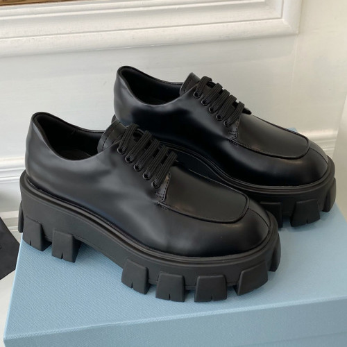 Prada Women Shoes Casual Design Luxury Brand Monolith pointy brushed leather loafers 1D663M_055_F0009_F_055 with Original Box