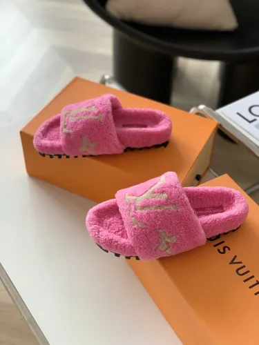 Louis Vuitton Womens Shoes Slide Slippers for Winter Wool Fabric Luxury Brand Designer PASEO FLAT COMFORT MULE with Original Box