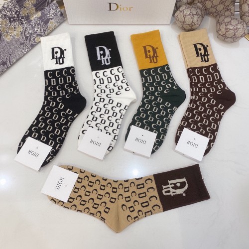 Dior Socks 5 Pairs with Original Box Luxury Brand Breathable Dior Sock