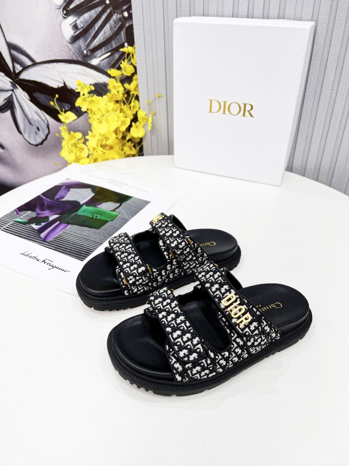 Dior Women Shoes Sandals Luxury Brand DIORACT SLIDE Multicolor Mizza Printed Technical Fabric Lambskin with Original Box KCQ719LNY_S29X