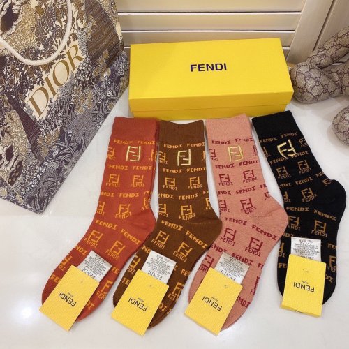 Fendi Socks 4 Pairs with Original Box Luxury Brand Breathable Fendi Sock