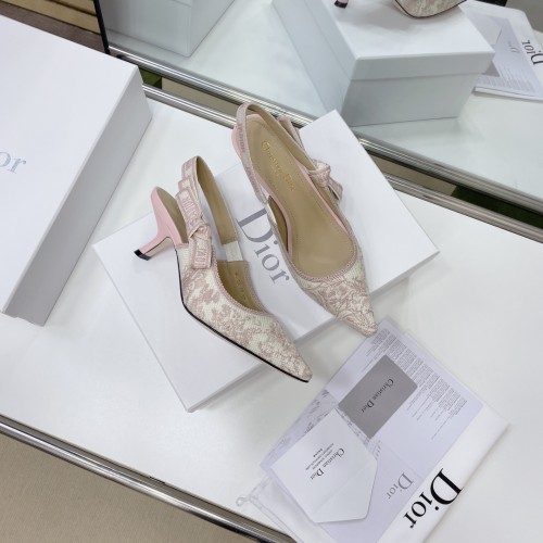 Dior Women Shoes Pumps Luxury Design Fashion Type High Heel Shoes for Wedding Style J'ADIOR SLINGBACK PUMP Cotton Embroidery with Micro Houndstooth Motif with Original Box