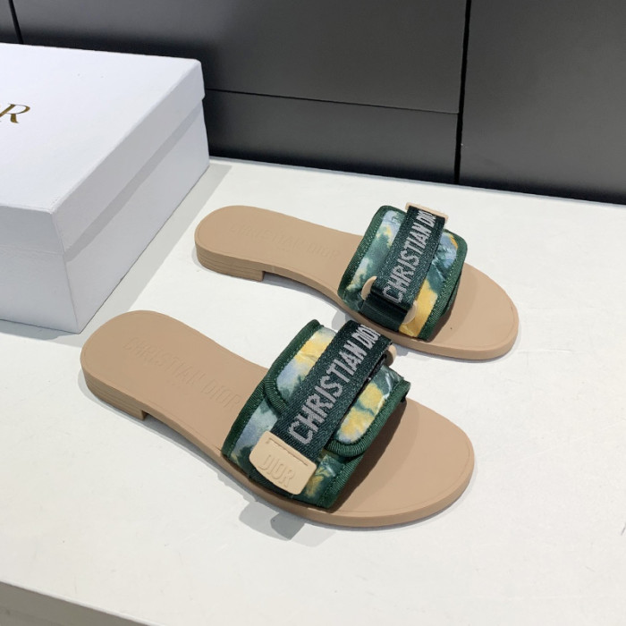 Dior Womens Shoes Sandals Slippers Slide Luxury Brand DIO(R)EVOLUTION SLIDE Shiny Technical Fabric with Dior Oblique Print with Original Box