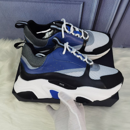 Dior Mens Shoes Sneakers Luxury Brand Breathable Design B22 SNEAKER with Original Box B22 SNEAKER White and Gray Technical Mesh with Blue, Black and Gray Calfskin