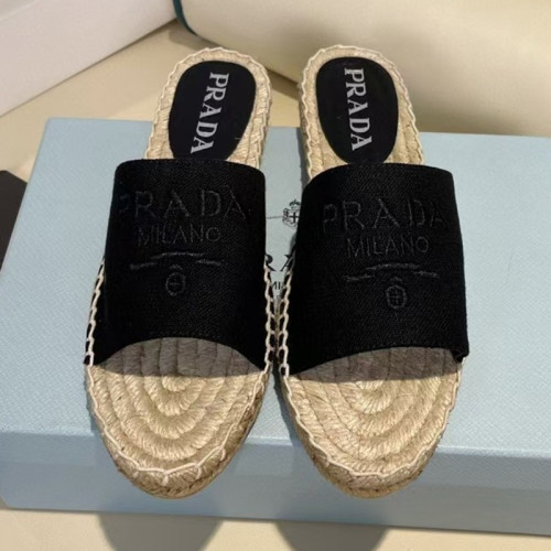 Prada Womens Shoes Casual Luxury Brand Breathable Hemp espadrilles Shoes Sandals Slippers with Original Box