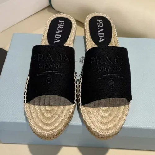 Prada Womens Shoes Casual Luxury Brand Breathable Hemp espadrilles Shoes Sandals Slippers with Original Box