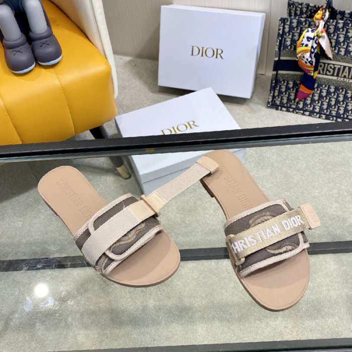 Dior Womens Shoes Sandals Slippers Slide Luxury Brand DIO(R)EVOLUTION SLIDE Shiny Technical Fabric with Dior Oblique Print with Original Box