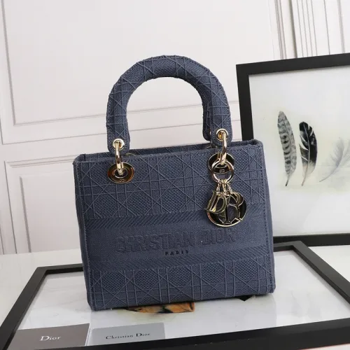 Dior Womens Bags Handbags Luxury Fashion Medium Lady D-Lite Bag Dark Denim Blue Cannage Embroidery M0565OREY_M61E