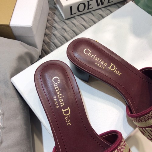 Dior Women Shoes DWAY HEELED SLIDE Embroidered Cotton Luxury Brand Womens Sandals Slippers with Original Box KCQ244ERC_S56B