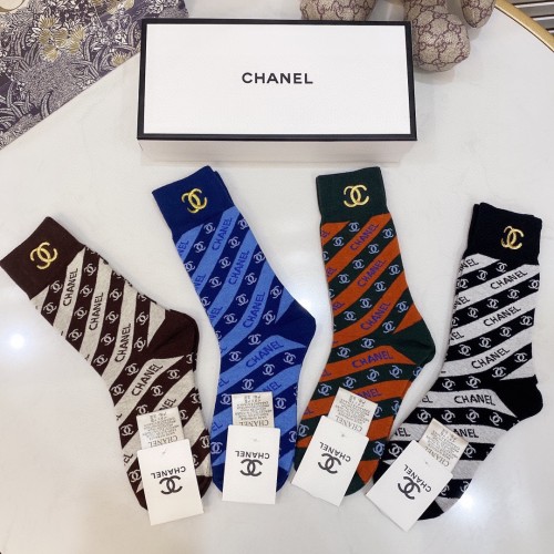Chanel Socks 4 Pairs with Original Box Luxury Brand Breathable Chanel Sock