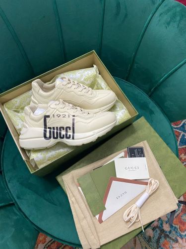 Gucci Women Shoes Women's Rhyton Gucci logo leather sneaker Luxury Brand with Original Box