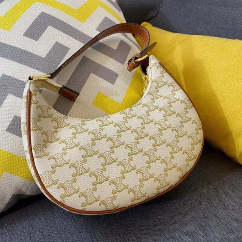 Celine Womens Bag AVA BAG IN TRIOMPHE CANVAS AND CALFSKIN WHITE 193952BZJ.01BC