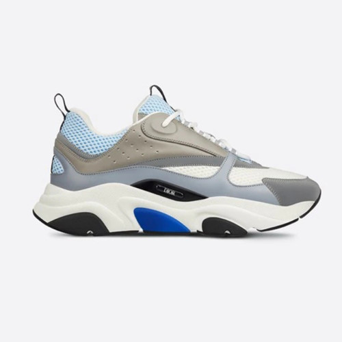 Dior Men Shoes Sneakers Luxury B22 SNEAKER White and Blue Technical Mesh and Gray Calfskin 3SN231YXX_H865 with Original Box