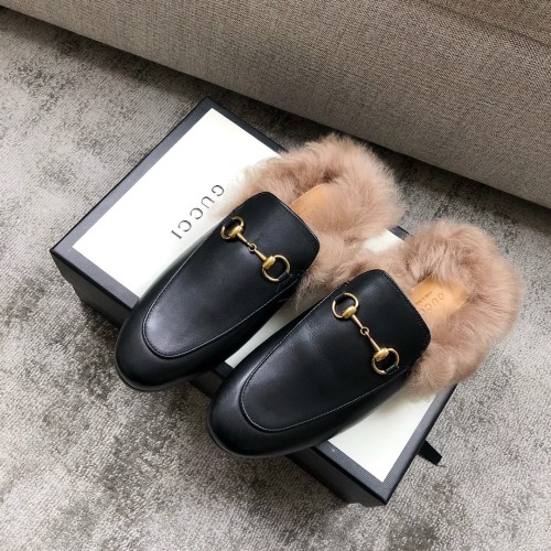 Gucci Womens Shoes Ballerina Flat Luxury Brand Princetown Sandals Plus Velvet with Original Box Genuine Leather Sole