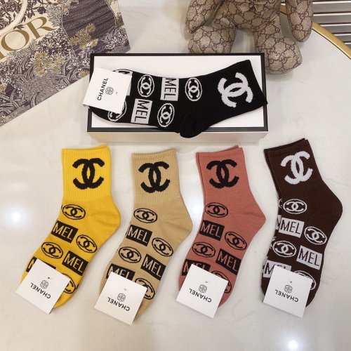 Chanel Socks 5 Pairs with Original Box Luxury Brand Breathable Chanel Sock