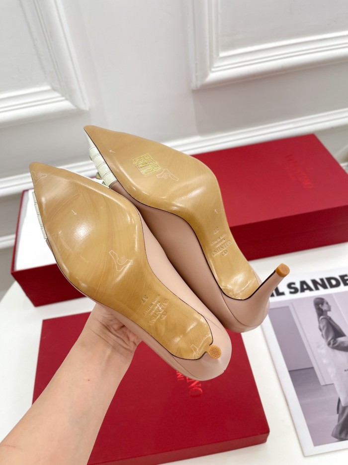 Valentino Womens Shoes ROCKSTUD SLINGBACK PUMP WITH SCULPTED HEEL IN KIDSKIN with Original Box 8cm Heel Design