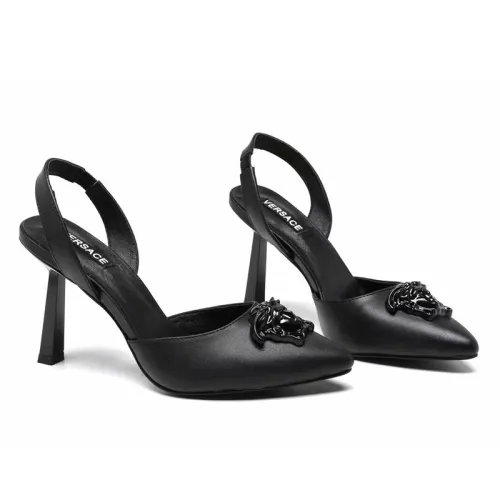 Versace Brand Womens Sandals Shoes Leather Big Size LA MEDUSA SLING-BACK PUMPS High Heel Design Luxury Brand Sandals for Women