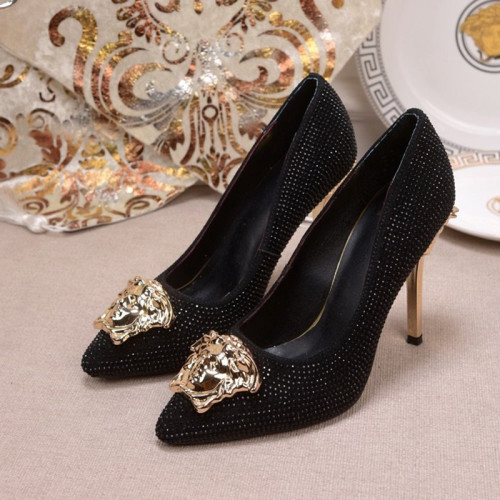 Versace Brand Womens Sandals Shoes Leather Big Size LA MEDUSA PATENT SAFETY PIN LEATHER PUMPS High Heel Design Luxury Brand Sandals for Women