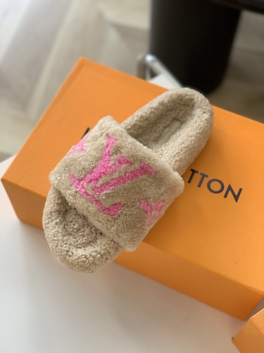 Louis Vuitton Womens Shoes Slide Slippers for Winter Wool Fabric Luxury Brand Designer PASEO FLAT COMFORT MULE with Original Box