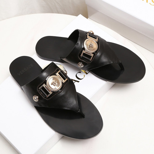 Versace Brand Mens Womens Sandals Shoes Slippers Leather Big Size LA MEDUSA LEATHER SLIPPERS Design Luxury Brand Sandals for Women