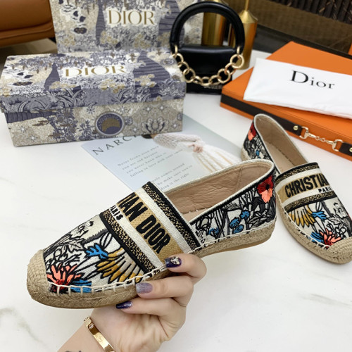 Dior Women Shoes Luxury Brand Design Dior Espadrille Nude Mesh Embroidery Womens Shoes with Original Box