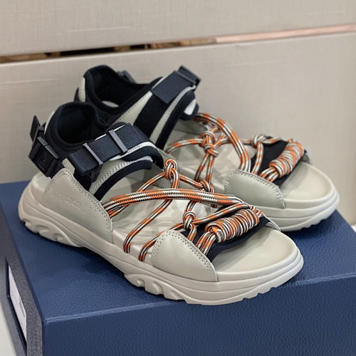 Dior Mens Shoes Sandals Luxury Brand DIOR H-TOWN SANDAL Technical Fabric with Brown Nubuck Calfskin with Original Box 3SA108ZON_H162