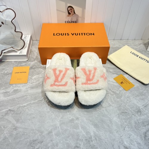 Louis Vuitton Womens Shoes Slide Slippers for Winter Wool Fabric Luxury Brand Designer PASEO FLAT COMFORT MULE with Original Box