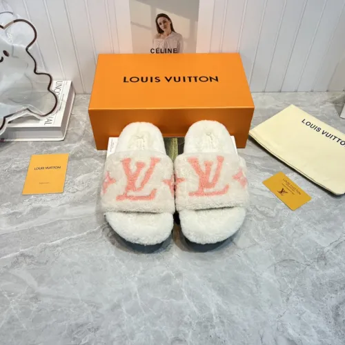 Louis Vuitton Womens Shoes Slide Slippers for Winter Wool Fabric Luxury Brand Designer PASEO FLAT COMFORT MULE with Original Box
