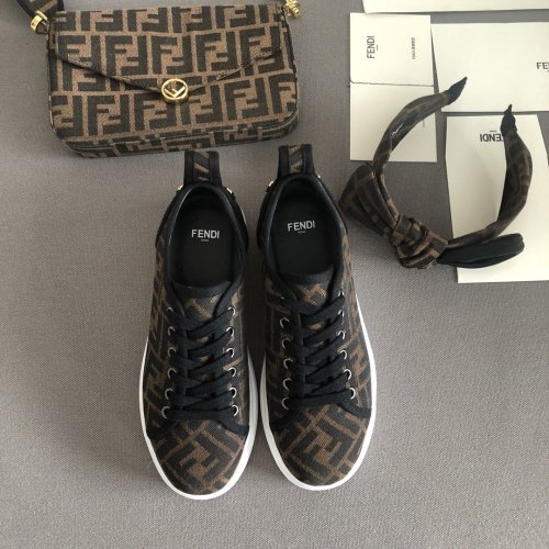 Fendi Womens Shoes SNEAKERS Brown Fabric Flatforms 8E8017AD8DF0R7V
