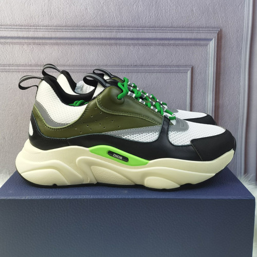 Dior Womens Shoes Sneakers Luxury Brand Breathable Design B22 SNEAKER Cream and White Technical Mesh with Olive and Black Smooth Calfskin 3SN231YKB_H661 with Original Box