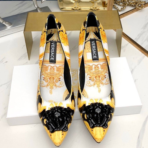 Versace Brand Womens Sandals Shoes Leather Big Size LA MEDUSA PATENT SAFETY PIN LEATHER PUMPS High Heel Design Luxury Brand Sandals for Women