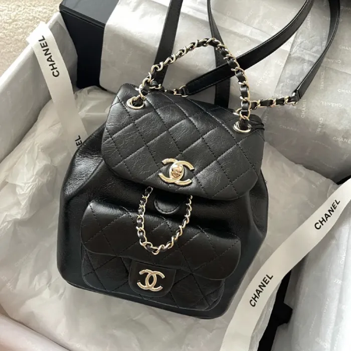 Chanel Womens Bags Drawstring Backpacks Shopping Bag Shiny Lambskin & Gold-Tone Metal with Original Box
