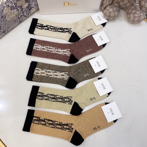 Dior Socks 5 Pairs with Original Box Luxury Brand Breathable Dior Sock