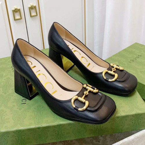 Gucci Womens Shoes Pumps Luxury Brand Women's Mid-Heel Pump With Horsebit In Black Leather with Original Box 643886 C9D00 1000