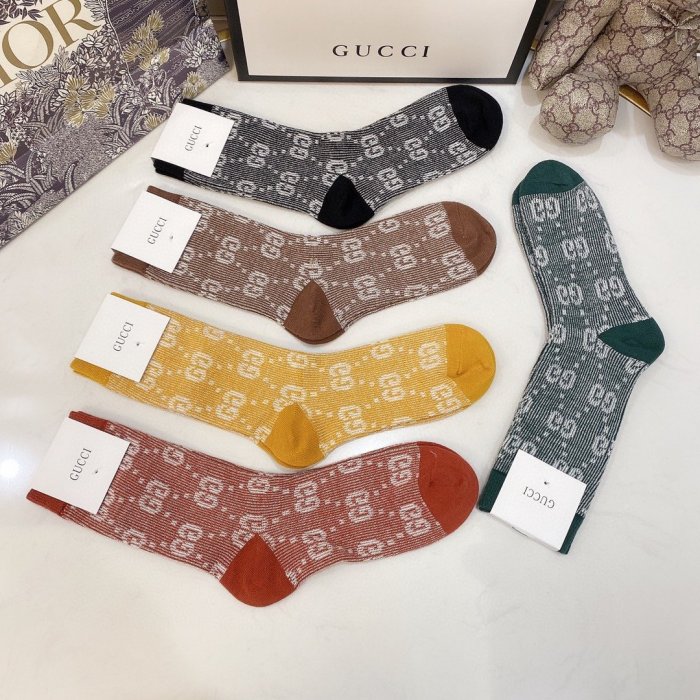 Gucci Socks 5 Pairs with Original Box Luxury Brand Breathable Gucci Sock