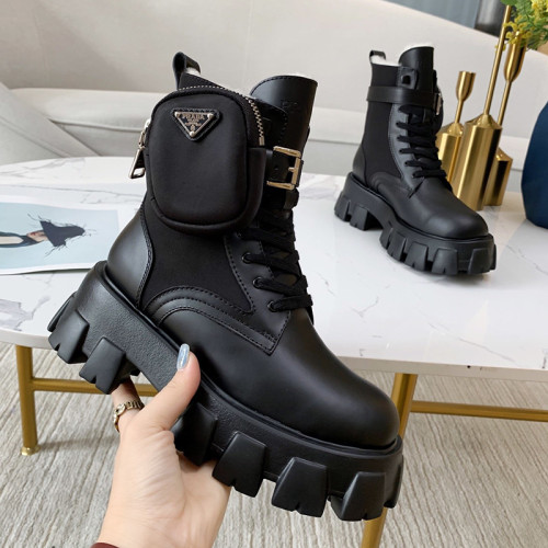 Prada Women Shoes Boots Luxury Sneakers Plus Velvet Monolith Re-Nylon Gabardine Booties 1T549M_1YFL_F0002_F_055
