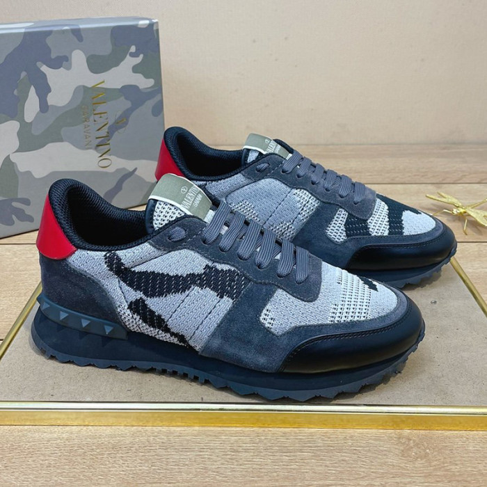 Valentino Men Shoes Fashion Design Luxury Brand ROCKRUNNER CAMOUFLAGE LAMINATED STUDDED SNEAKER with Original Box