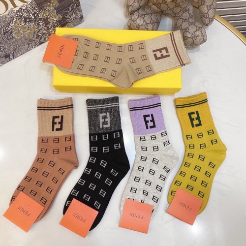 Fendi Socks 5 Pairs with Original Box Luxury Brand Breathable Fendi Sock