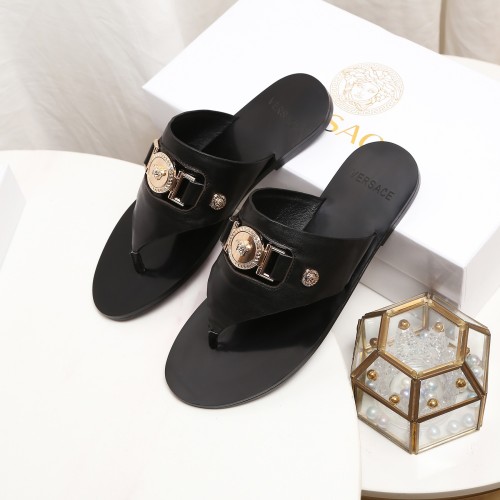 Versace Brand Mens Womens Sandals Shoes Slippers Leather Big Size LA MEDUSA LEATHER SLIPPERS Design Luxury Brand Sandals for Women