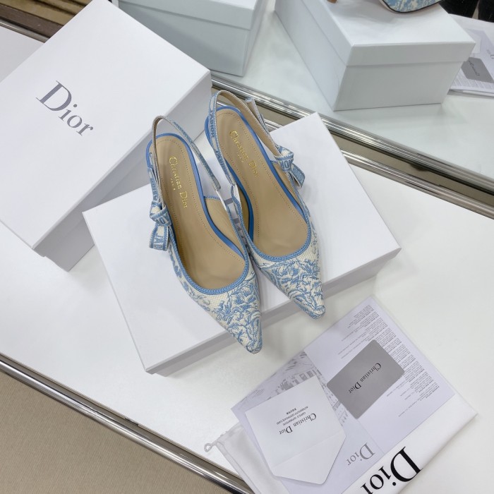Dior Women Shoes Pumps Luxury Design Fashion Type High Heel Shoes for Wedding Style J'ADIOR SLINGBACK PUMP Cotton Embroidery with Micro Houndstooth Motif with Original Box