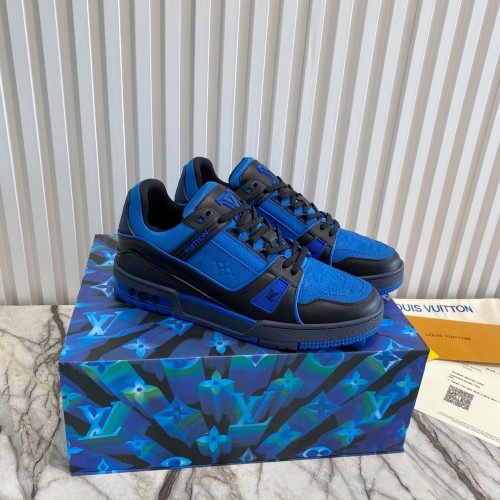 Louis Vuitton Men Shoes Fashion Design Luxury Brand LV TRAINER SNEAKER 1A8WFH Black Monogram-embossed grained calf leather with Original Box