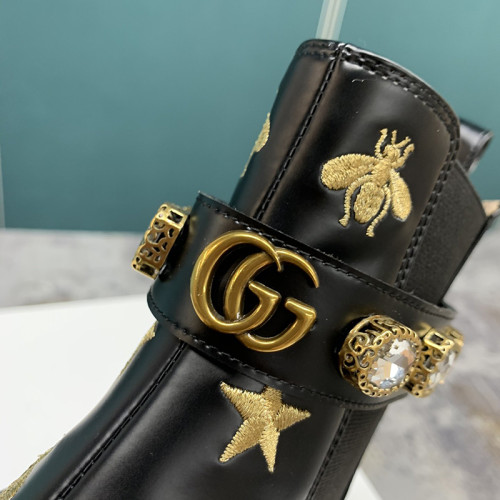 Gucci Women Shoes Boots Luxury Brand Embroidered Leather Ankle Boot with Belt 557735 AYO10 1000