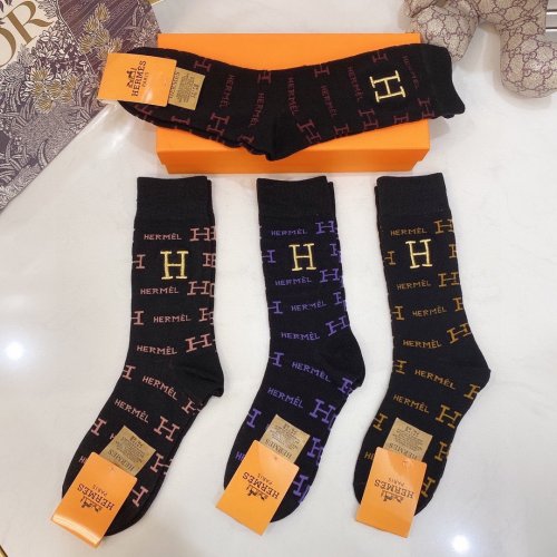 Hermes Socks 4 Pairs with Original Box Luxury Brand Breathable Hermes Sock